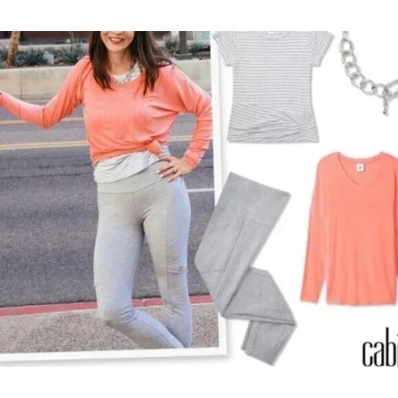 CAbi Serenity Tee Size XS Cantaloupe Orange Color Long Sleeves V Neck 6121 - Picture 3 of 6